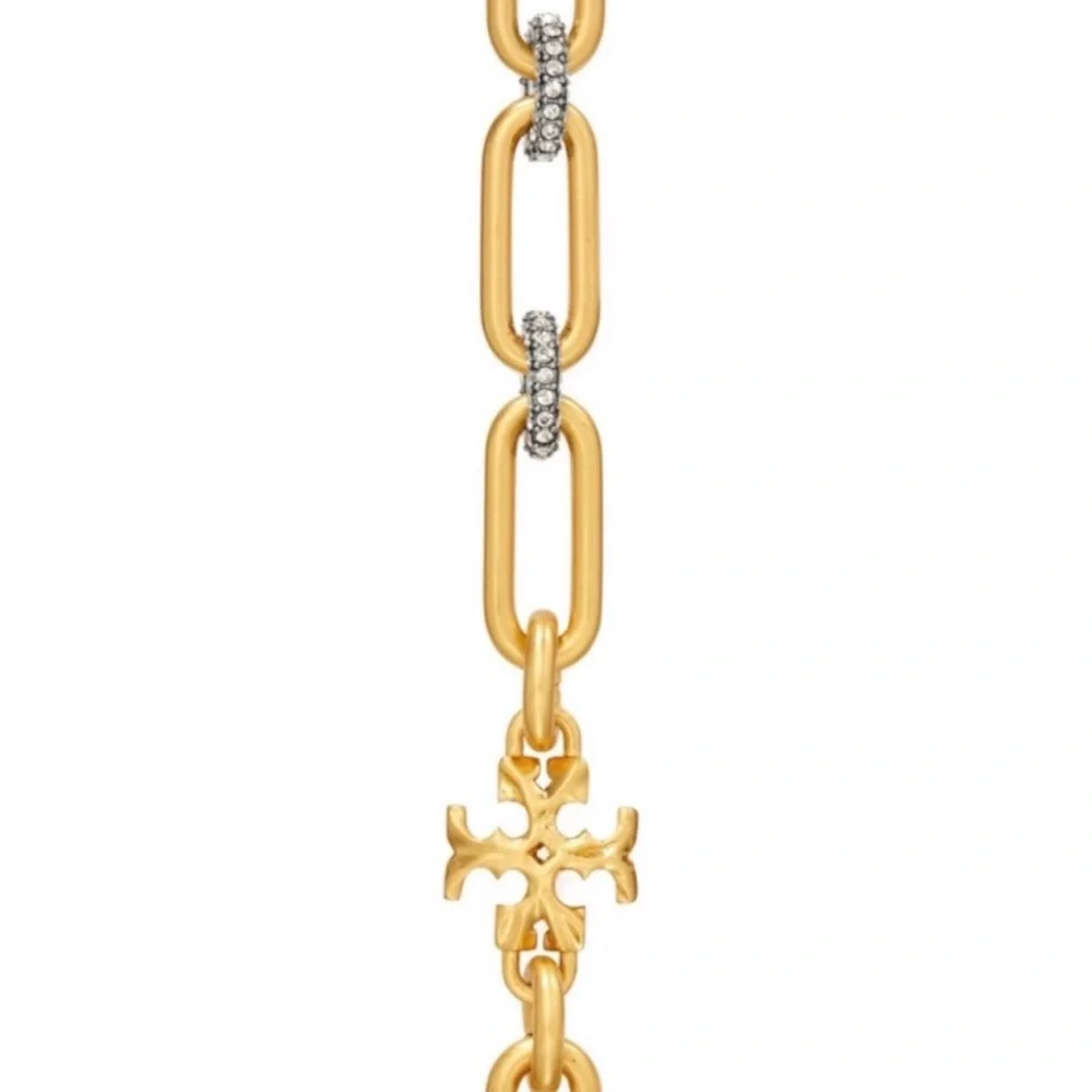 NWOT Auth. Tory Burch Roxanne Pave Bracelet in rolled Tory Antique Gold